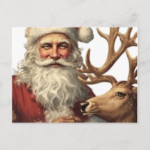 Carte Postale Santa et rennes vintage adorables