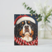 Carte Postale Santa Hat Bernese Mountain Dog Blue Gold Starry (Debout devant)