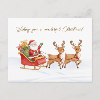 Carte Postale Santa Reindeers Sleigh Christmas Postcard