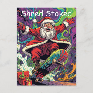 Carte Postale Santa Skateboard Psychedelique Noël