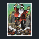 Carte postale Santazilla<br><div class="desc">Illustration d'un Père Noël géant terrorisant une ville</div>