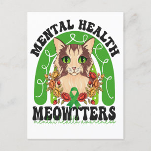 Carte Postale Santé Mentale Meowtters Chat Drôle Arc-en-Ciel Cha