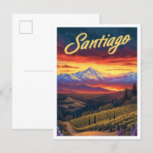Carte Postale Santiago Chili Illustration de voyage d'art Vintag