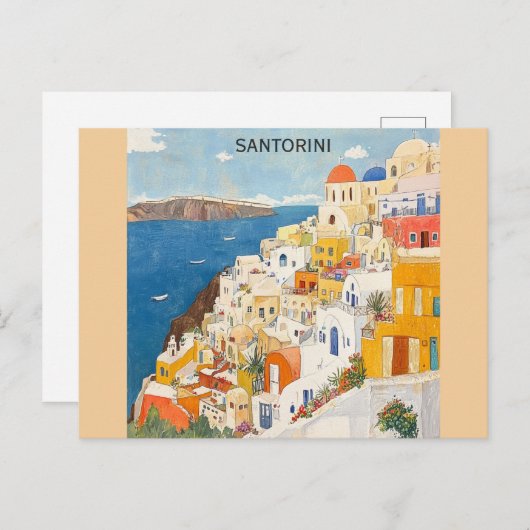 Carte Postale Santorin Grèce Aquarelle grecque Voyage (Devant / Derrière)