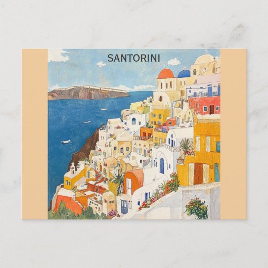 Carte Postale Santorin Grèce Aquarelle grecque Voyage (Devant)