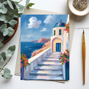 Carte Postale Santorin Grèce Aquarelle Voyage