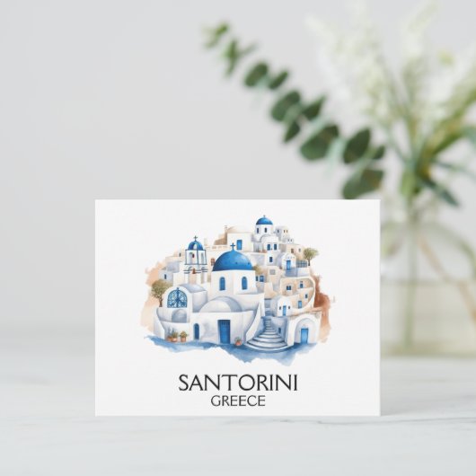 Carte Postale Santorin Grèce Bleu Toit Bâtiments Architecture (Debout devant)