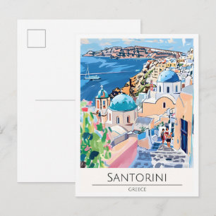 Carte Postale Santorin Grèce Illustration Artistique Voyage