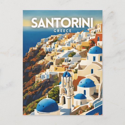 Carte Postale Santorin Grèce Nostalgale Travel Art (Devant)