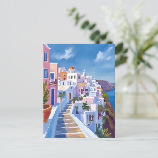 Carte Postale Santorin Grèce Peinture Aquarelle Voyage (Debout devant)