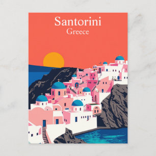 Carte Postale Santorin, Grèce Voyage Vintage Dômes Bleus