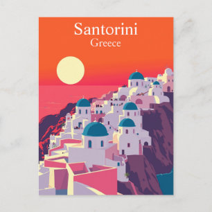 Carte Postale Santorin, Grèce Voyage Vintage Dômes Bleus