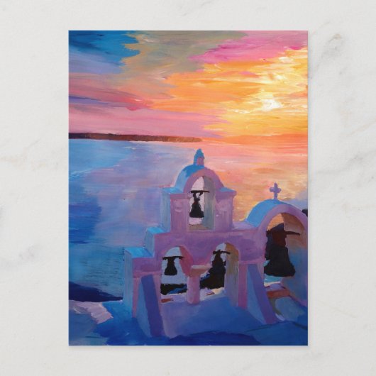 Carte Postale Santorin Grèce Vue depuis Oia au coucher du soleil (Devant)