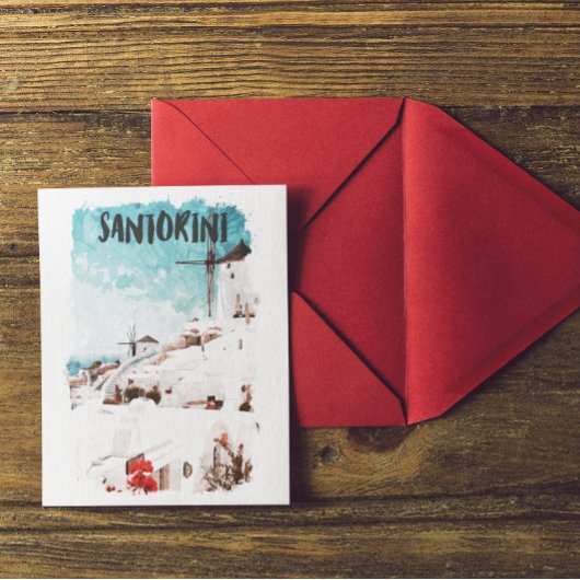 Carte Postale Santorin Iles Grecques Aquarelle Voyage