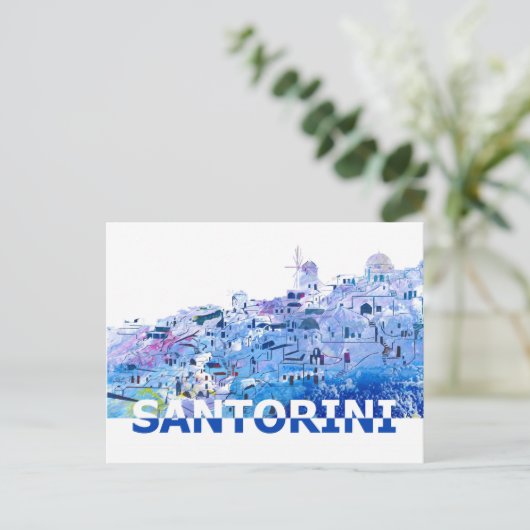 Carte Postale Santorini Skyline en style coupe ciseau propre (Debout devant)