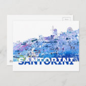 Carte Postale Santorini Skyline en style coupe ciseau propre (Devant / Derrière)