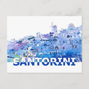 Carte Postale Santorini Skyline en style coupe ciseau propre