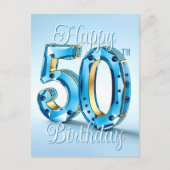 Carte Postale Saphir Élégant et Or 50e Anniversaire (Devant)