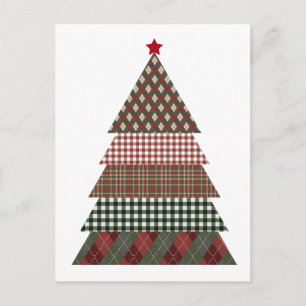 Carte Postale Sapin de Noël à carreaux rouges et verts tradition
