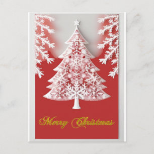 Carte Postale Sapin de Noël blanc Ornements rouges Étoile Gras