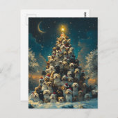 Carte Postale Sapin de Noël Chiens Empilés (Devant / Derrière)