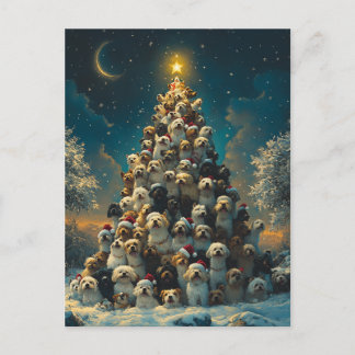 Carte Postale Sapin de Noël Chiens Empilés