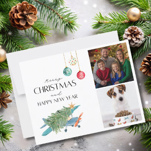 Carte Postale Sapin de Noël drôle sur l'avion 2 Photos de famill