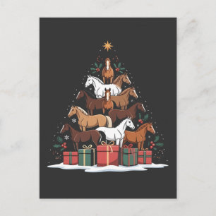 Carte Postale Sapin de Noël en forme de cheval, Noël équin