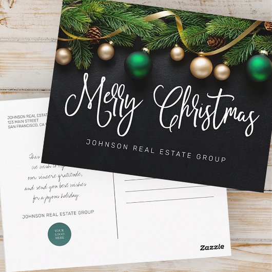 Carte Postale Sapin de Noël et Boules Joyeux Noël