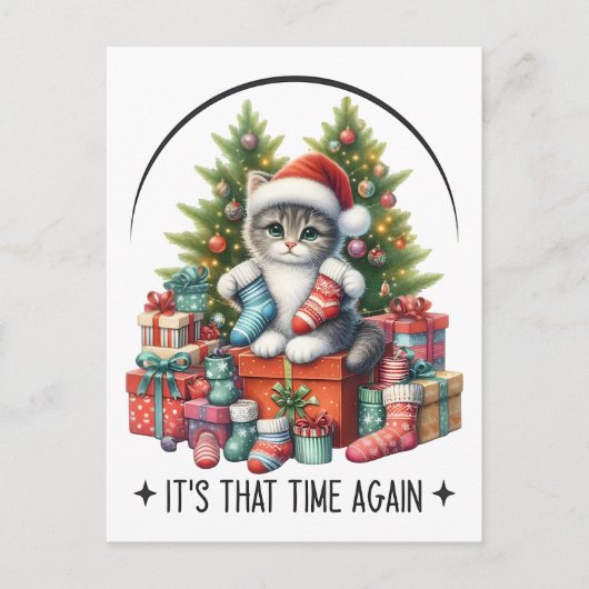 Carte Postale Sapin de Noël et chat 2025 (Devant)