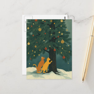 Carte Postale Sapin de Noël et Deux Chatons Roux
