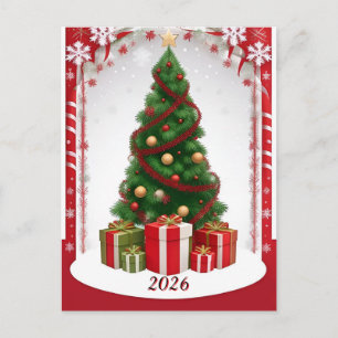Carte Postale Sapin de Noël festif avec ornements