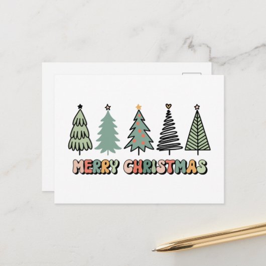 Carte Postale Sapin de Noël Joyeux Noël Rétro (Devant/Arrière en situation)