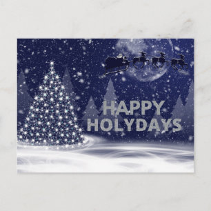 Carte Postale Sapin de Noël Navy Nuit Sombre enneigée