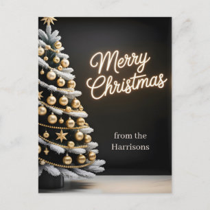 Carte Postale Sapin de Noël noir et or avec texte personnalisé