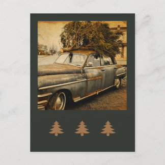 Carte Postale Sapin de Noël Vintage dans une voiture