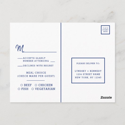 Carte Postale Sapphire Blue Geode Slice Mariage Repas Choix RSVP (Dos)