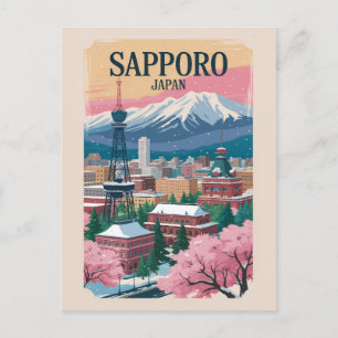 Carte Postale Sapporo Japon Illustration Voyage Art Vintage