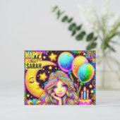 Carte Postale SARAH ~ ANNIVERSAIRE ~ Fille arc-en-ciel 3D ~ (Debout devant)