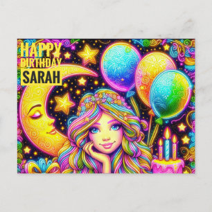 Carte Postale SARAH ~ ANNIVERSAIRE ~ Fille Arc-en-Ciel 3D ~