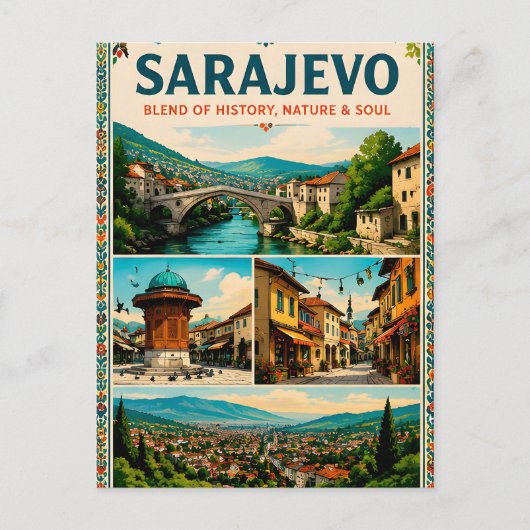 Carte Postale 🗺️ Sarajevo Monuments Voyage Mémoire Collage Aff (Devant)
