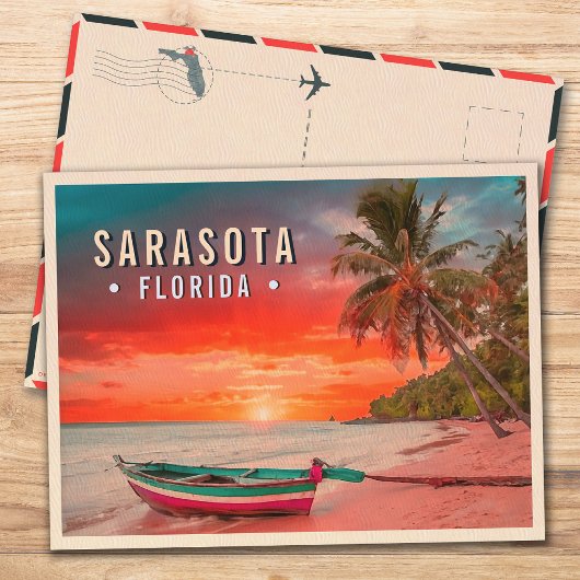 Carte Postale Sarasota Florida Beach Palm Tree tropical années 1
