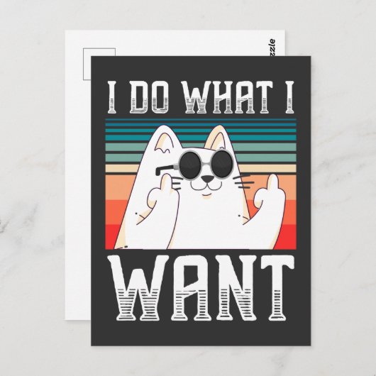 Carte Postale Sarcastique gens Kitty Doigt moyen égoïste Kitty (Devant / Derrière)