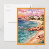 Carte Postale Sardaigne Italie Plage aquarelle peinture (Devant / Derrière)