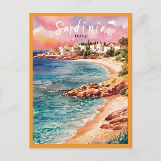 Carte Postale Sardaigne Italie Plage aquarelle peinture (Devant)