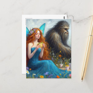 Carte Postale Sashquatch et une fée sur un pique-nique