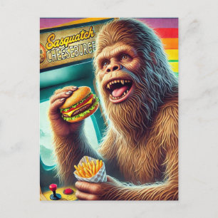 Carte Postale Sasquatch Cheeseburger et Fries Retro Arcade