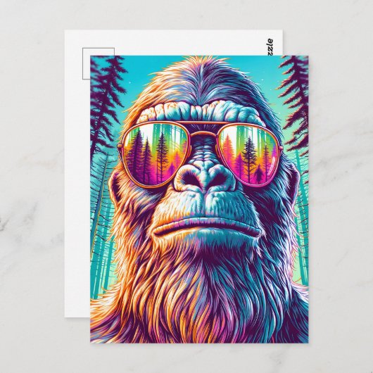 Carte Postale Sasquatch cool avec lunettes de soleil dans les Bo (Devant / Derrière)