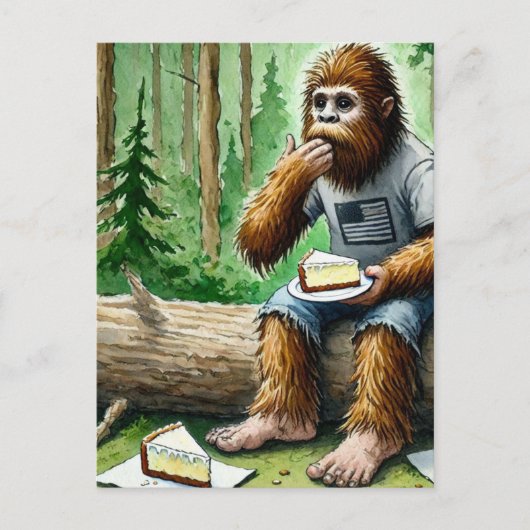 Carte Postale Sasquatch dans la forêt de mossy avec délicieux gâ (Devant)