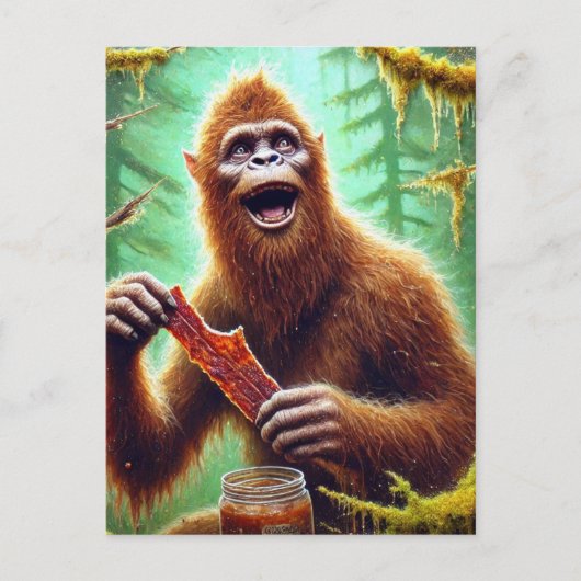 Carte Postale Sasquatch dans la forêt de mossy avec pot de boeuf (Devant)